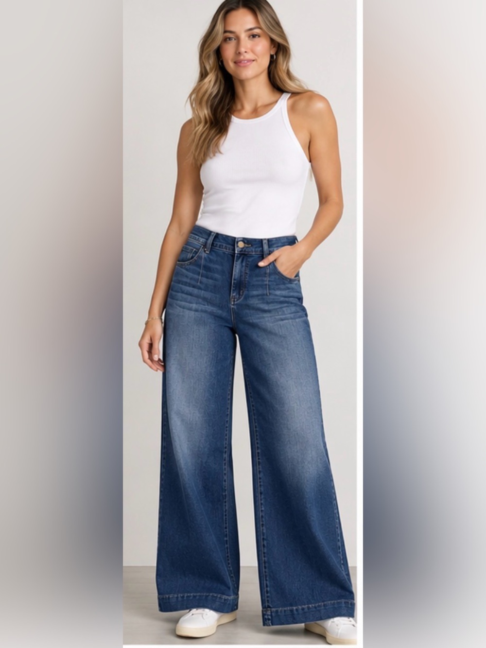 Evereve Size 27 Dark Blue Wide Leg Flare Jeans Stretch Denim Quiet Luxury